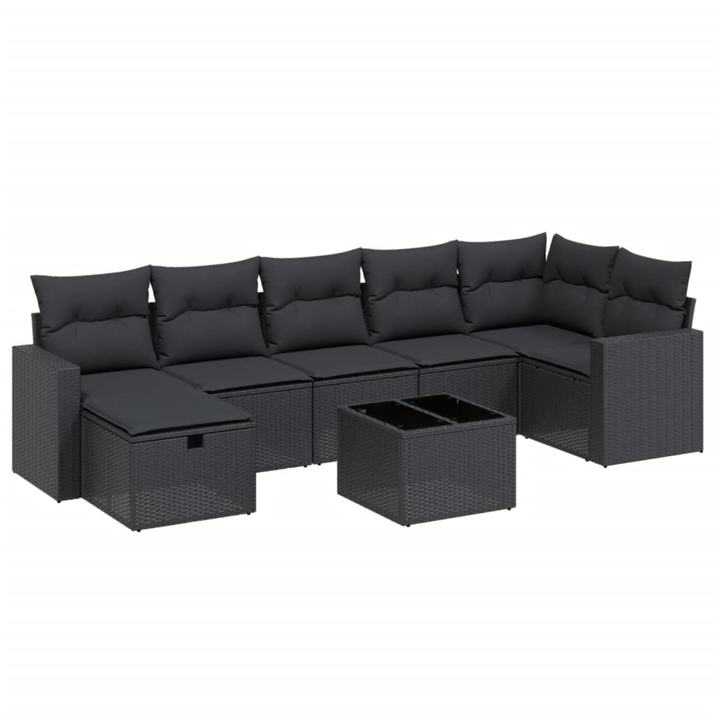 Set mobilier de grădină cu perne, 8 piese, negru, poliratan