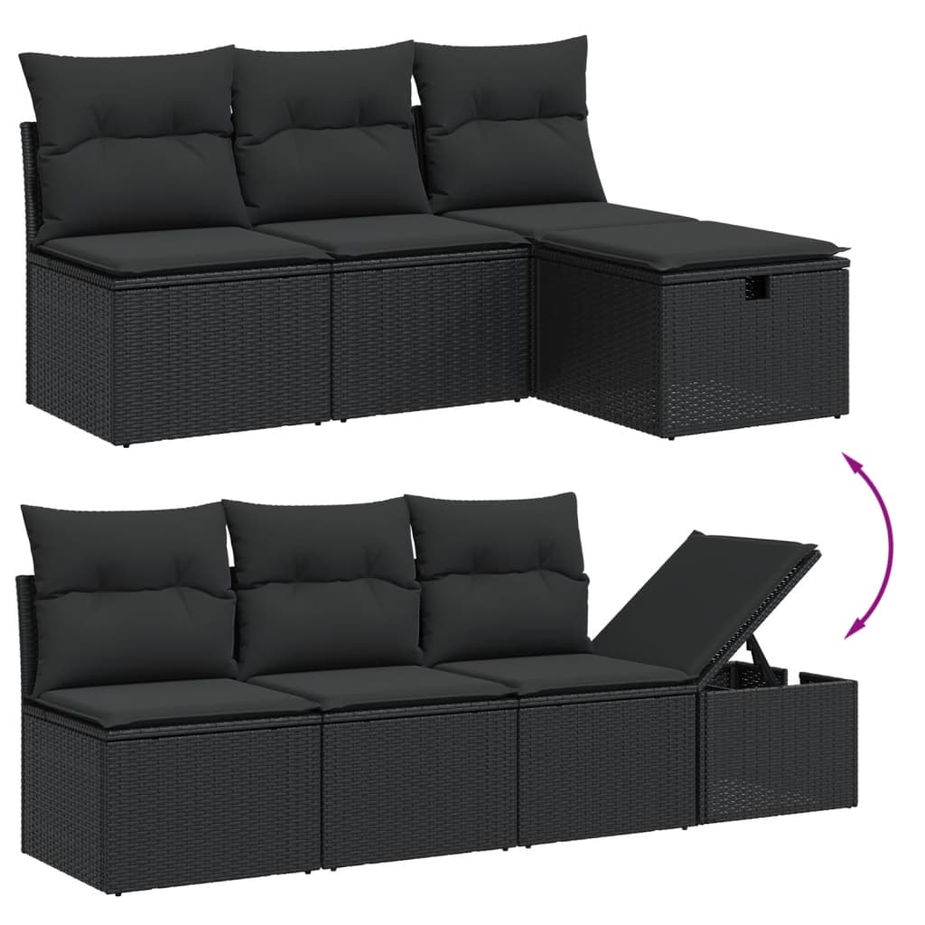 Set mobilier de grădină cu perne, 8 piese, negru, poliratan