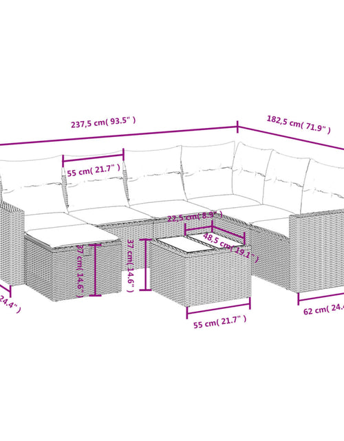 Încărcați imaginea în vizualizatorul Galerie, Set canapele de grădină, 8 piese, cu perne, bej, poliratan
