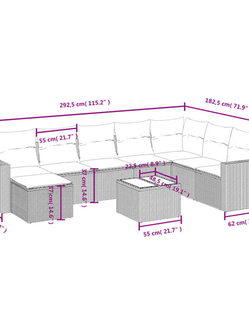 Загрузите изображение в средство просмотра галереи, Set canapele de grădină, 9 piese, cu perne, bej, poliratan
