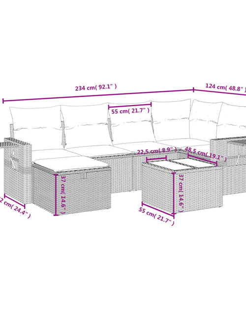 Загрузите изображение в средство просмотра галереи, Set canapele de grădină, 7 piese, cu perne, bej, poliratan
