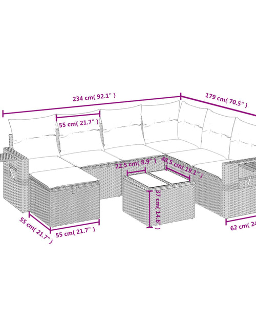 Încărcați imaginea în vizualizatorul Galerie, Set canapele de grădină cu perne, 8 piese, maro, poliratan
