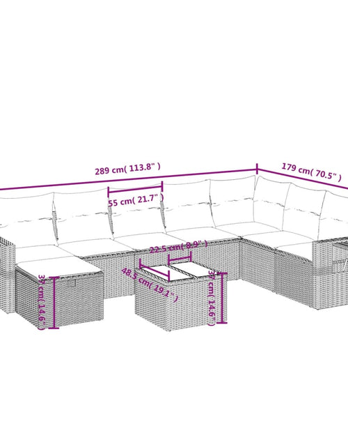 Încărcați imaginea în vizualizatorul Galerie, Set canapele de grădină cu perne, 9 piese, maro, poliratan
