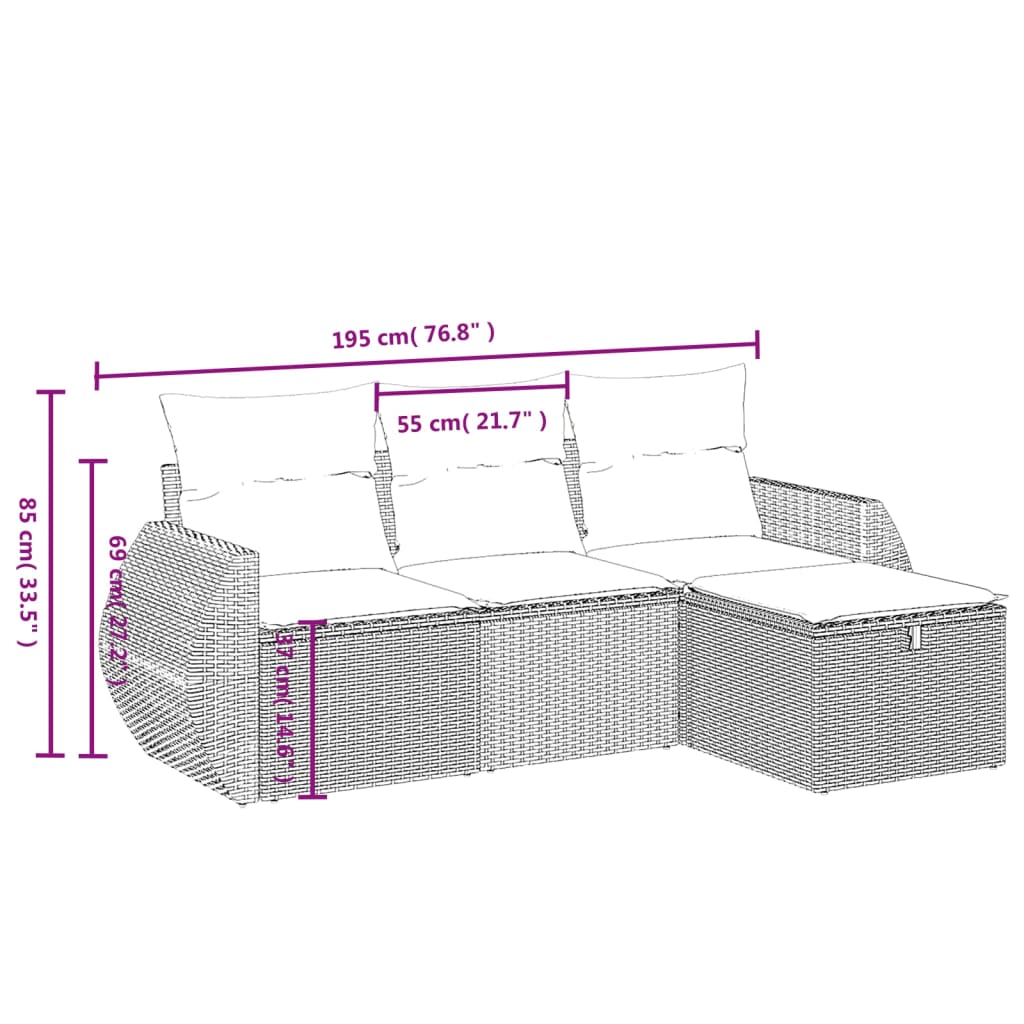 Set canapele de grădină, 4 piese, cu perne, bej, poliratan