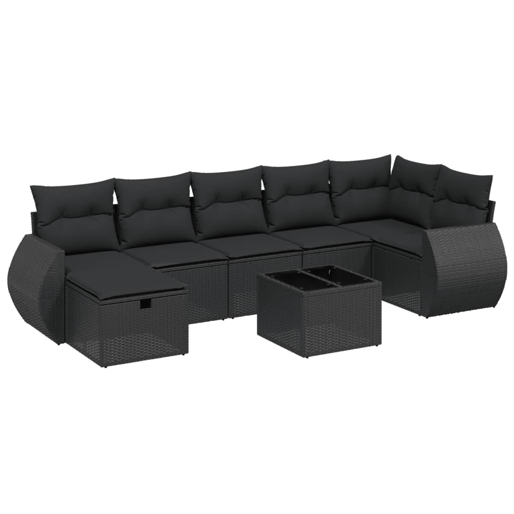 Set mobilier de grădină cu perne, 8 piese, negru, poliratan