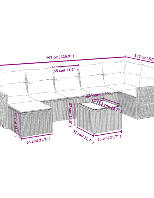 Încărcați imaginea în vizualizatorul Galerie, Set canapele de grădină, 8 piese, cu perne, bej, poliratan
