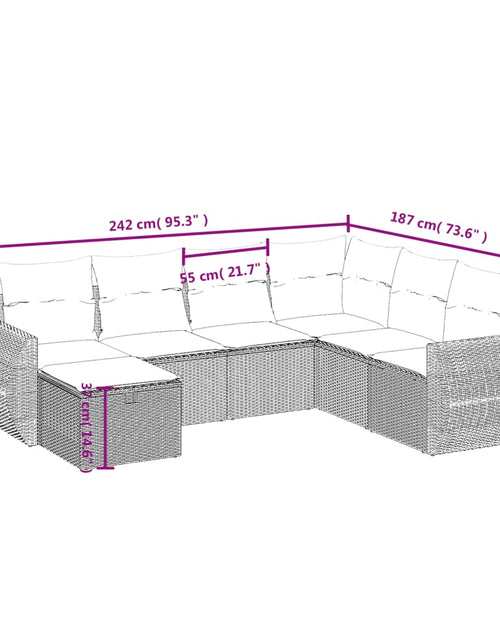 Încărcați imaginea în vizualizatorul Galerie, Set canapele de grădină cu perne, 7 piese, maro, poliratan
