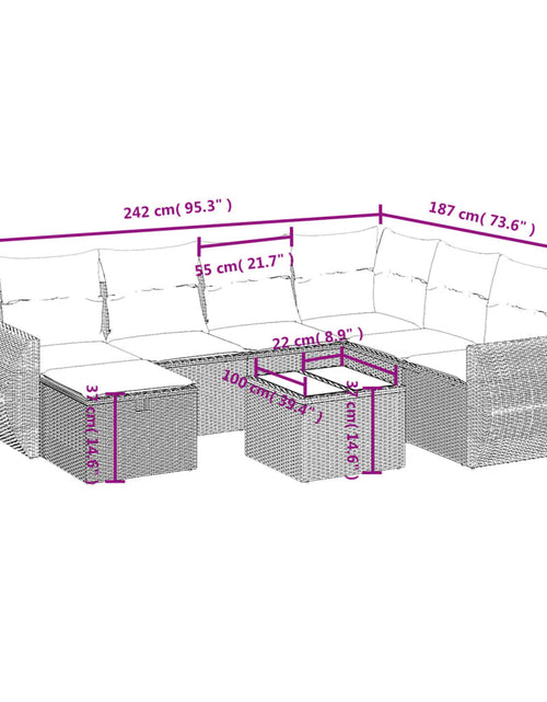 Загрузите изображение в средство просмотра галереи, Set canapele de grădină, 8 piese, cu perne, bej, poliratan
