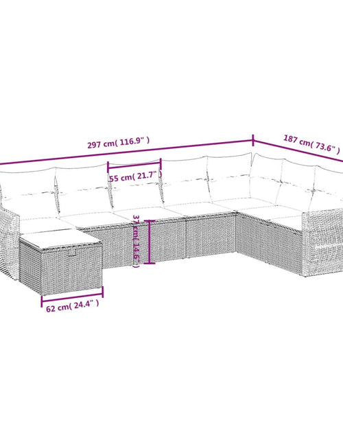 Загрузите изображение в средство просмотра галереи, Set canapele de grădină cu perne, 8 piese, maro, poliratan
