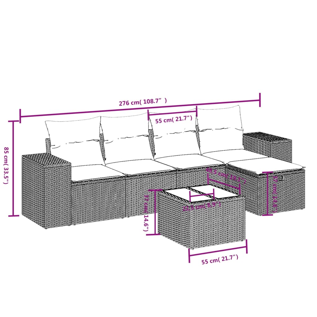 Set canapele de grădină cu perne, 6 piese, bej, poliratan