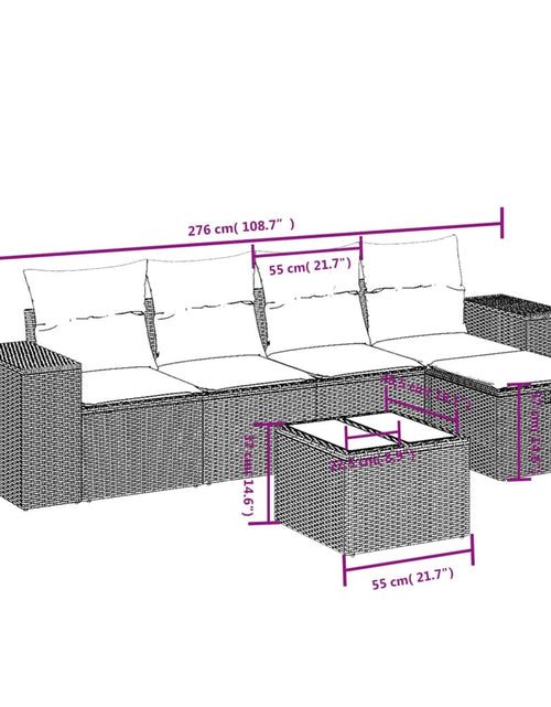 Загрузите изображение в средство просмотра галереи, Set mobilier grădină cu perne, 6 piese, gri, poliratan
