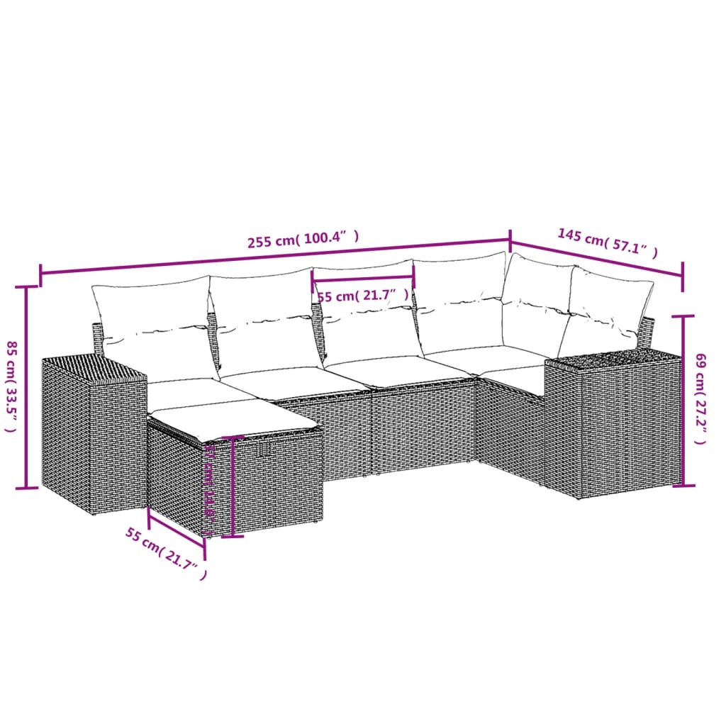 Set canapele de grădină, 6 piese, cu perne, bej, poliratan