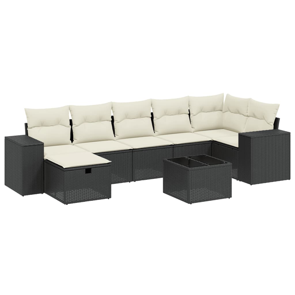 Set mobilier de grădină cu perne, 8 piese, negru, poliratan