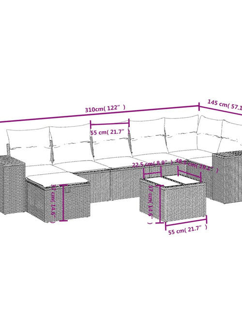 Încărcați imaginea în vizualizatorul Galerie, Set canapele de grădină, 8 piese, cu perne, bej, poliratan
