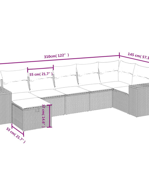 Încărcați imaginea în vizualizatorul Galerie, Set canapele de grădină, 7 piese, cu perne, bej, poliratan
