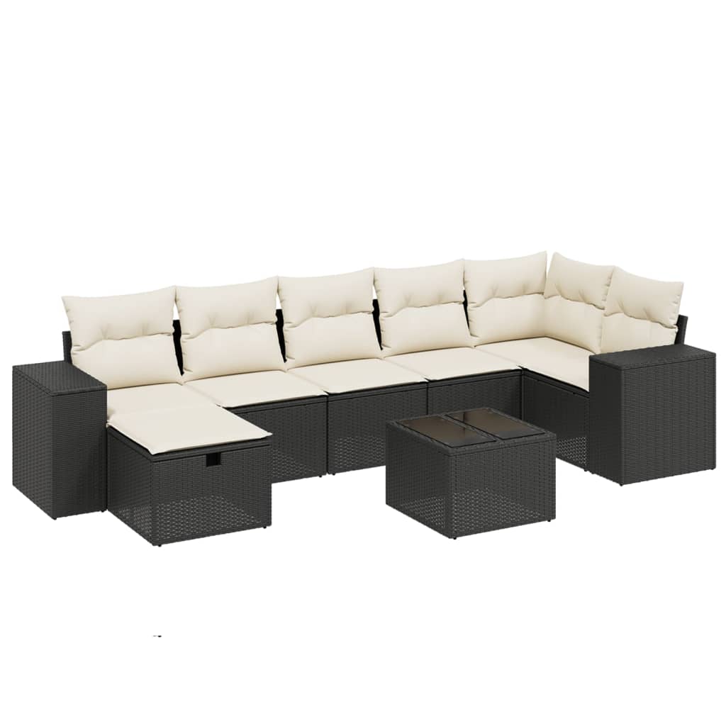 Set mobilier de grădină cu perne, 8 piese, negru, poliratan