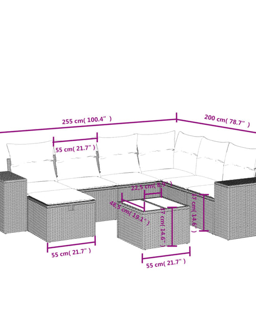 Загрузите изображение в средство просмотра галереи, Set mobilier de grădină cu perne, 8 piese, negru, poliratan
