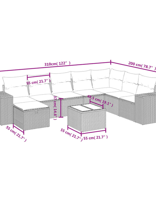 Загрузите изображение в средство просмотра галереи, Set canapele de grădină, 9 piese, cu perne, bej, poliratan
