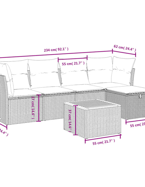 Загрузите изображение в средство просмотра галереи, Set mobilier grădină cu perne, 6 piese, gri, poliratan
