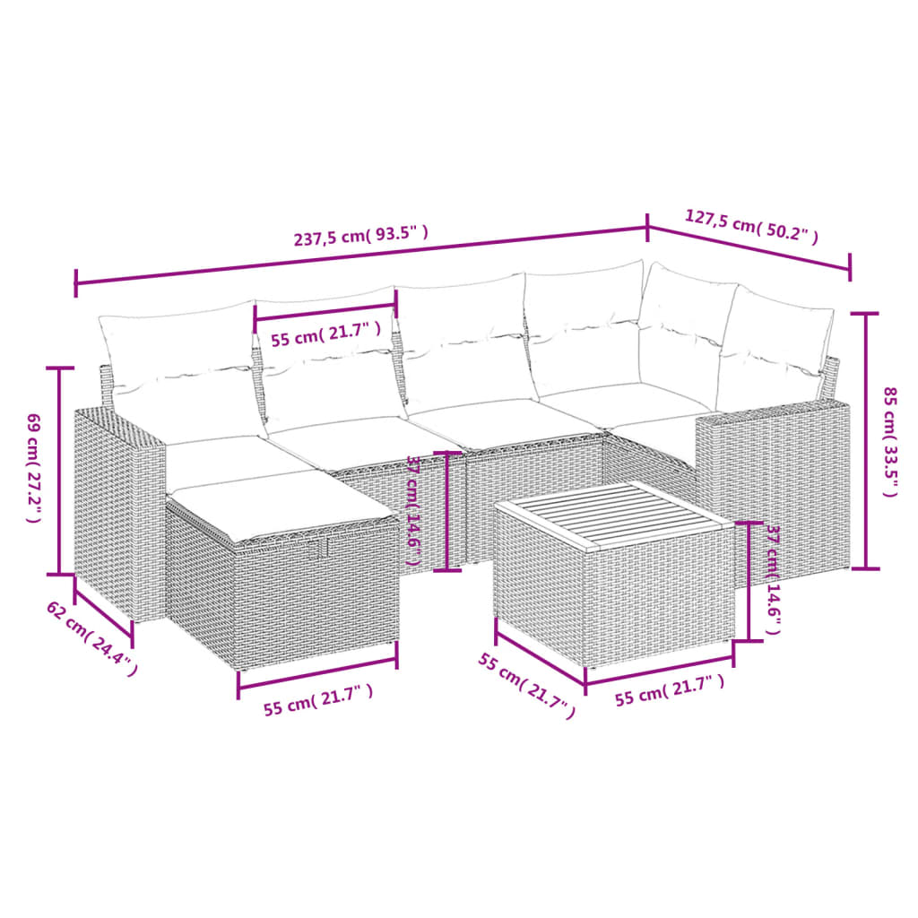 Set canapele de grădină, 7 piese, cu perne, bej, poliratan