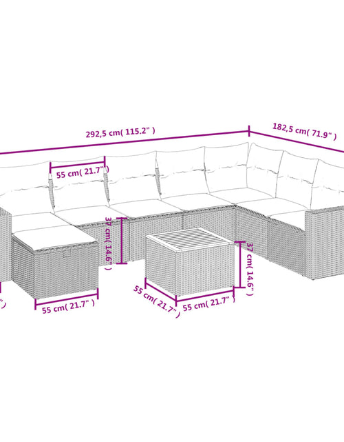 Загрузите изображение в средство просмотра галереи, Set canapele de grădină, 9 piese, cu perne, bej, poliratan
