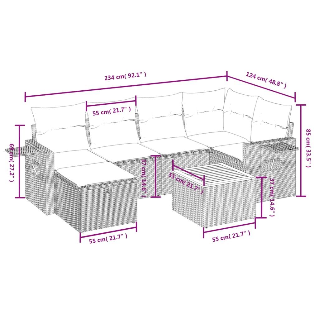 Set canapele de grădină, 7 piese, cu perne, bej, poliratan