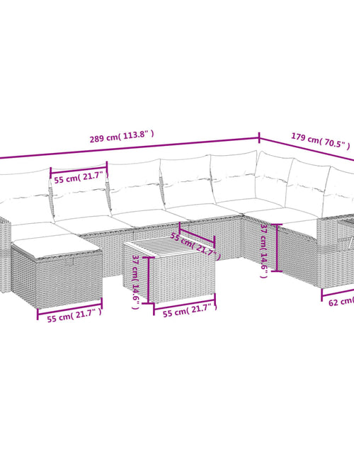 Загрузите изображение в средство просмотра галереи, Set mobilier de grădină cu perne, 9 piese, negru, poliratan
