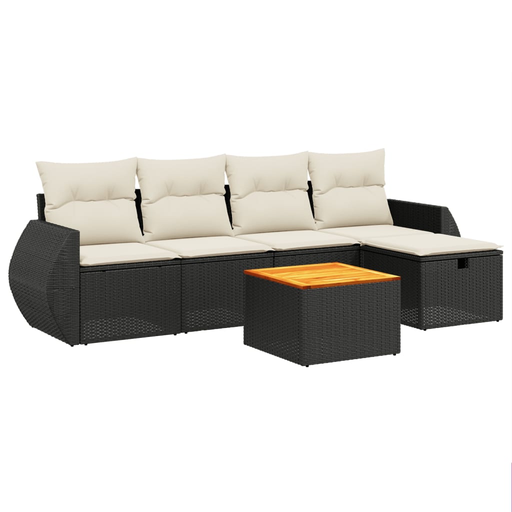 Set mobilier de grădină cu perne, 6 piese, negru, poliratan