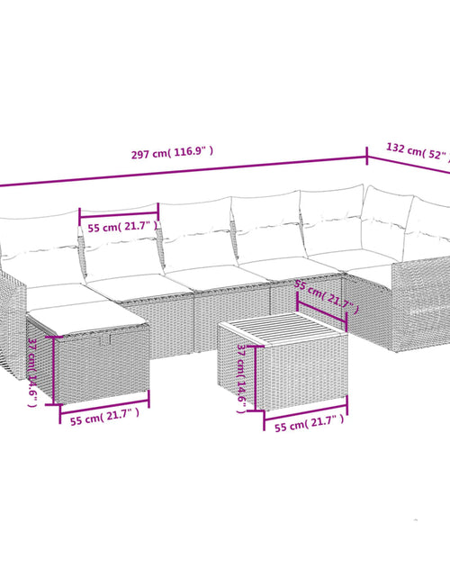 Încărcați imaginea în vizualizatorul Galerie, Set canapele de grădină, 8 piese, cu perne, bej, poliratan
