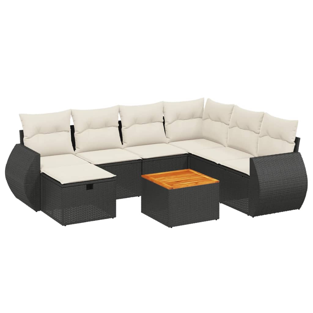 Set mobilier de grădină cu perne, 8 piese, negru, poliratan