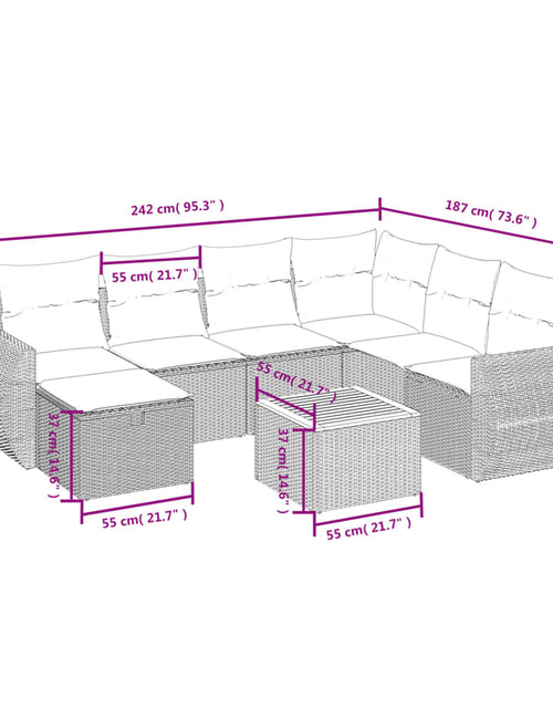 Încărcați imaginea în vizualizatorul Galerie, Set mobilier de grădină cu perne, 8 piese, negru, poliratan
