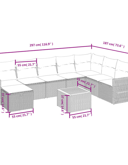 Загрузите изображение в средство просмотра галереи, Set mobilier de grădină cu perne, 9 piese, negru, poliratan
