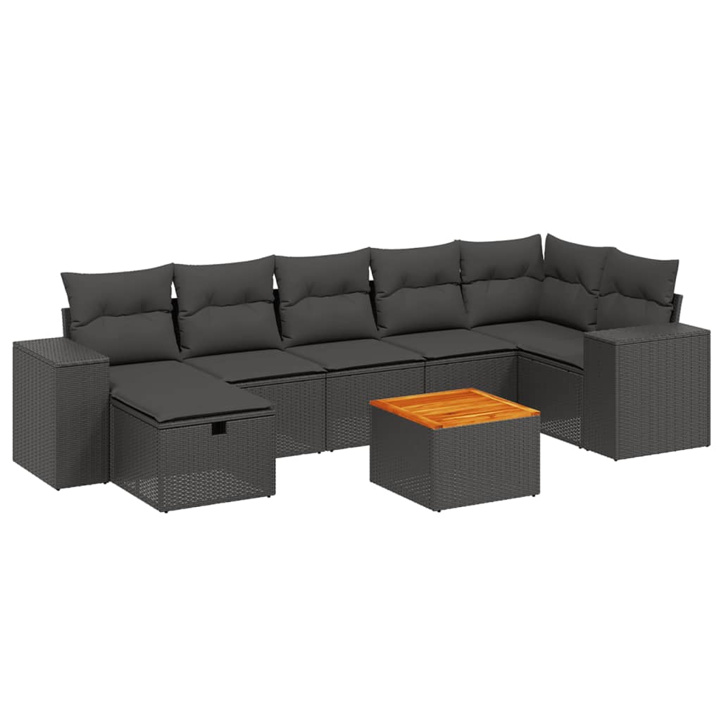 Set mobilier de grădină cu perne, 8 piese, negru, poliratan