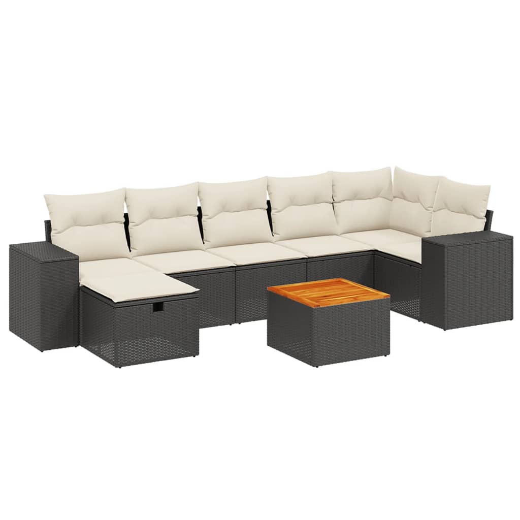 Set mobilier de grădină cu perne, 8 piese, negru, poliratan