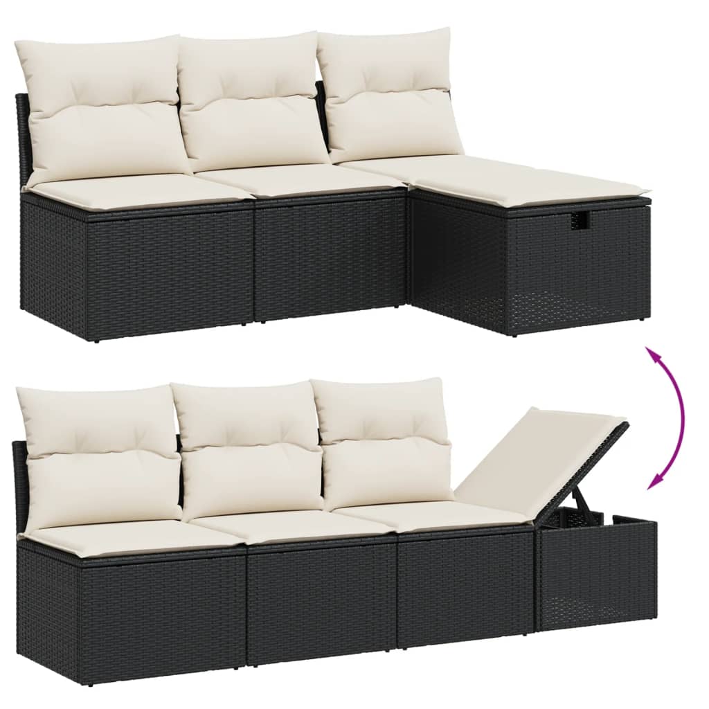 Set mobilier de grădină cu perne, 8 piese, negru, poliratan