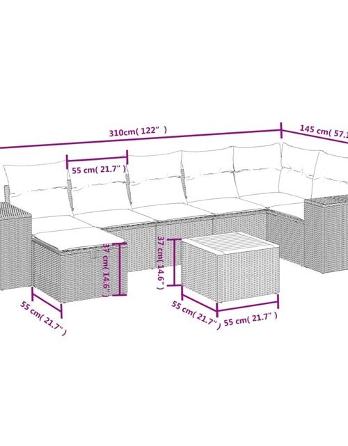 Загрузите изображение в средство просмотра галереи, Set canapele de grădină, 8 piese, cu perne, bej, poliratan
