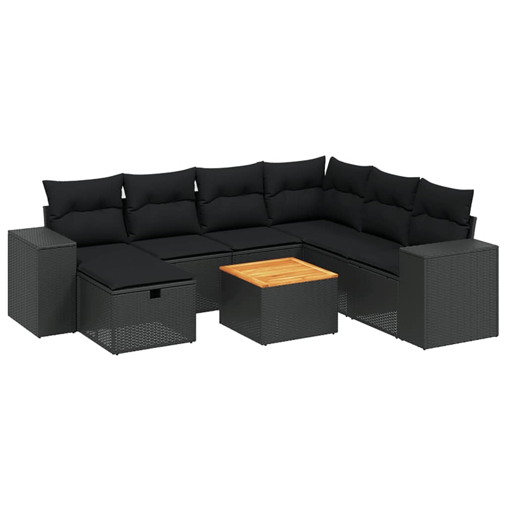 Set mobilier de grădină cu perne, 8 piese, negru, poliratan