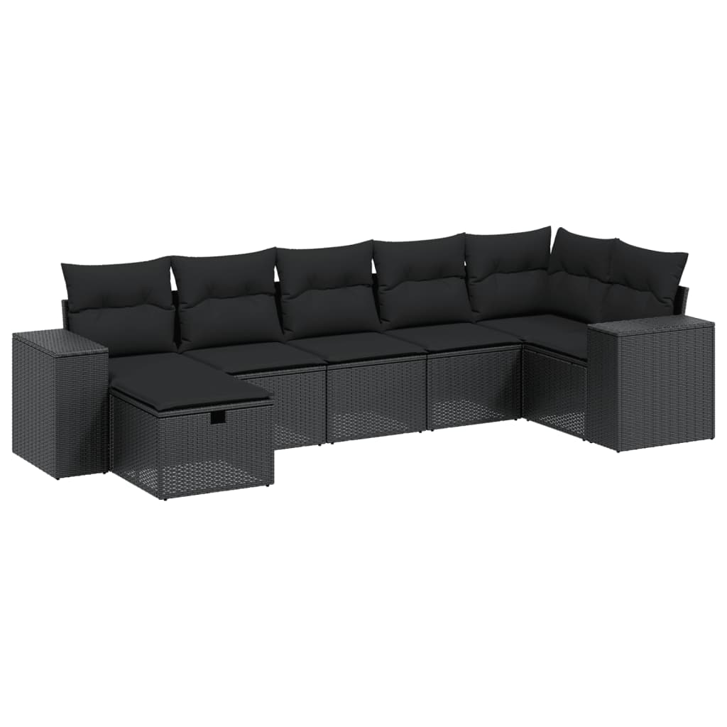 Set mobilier de grădină cu perne, 8 piese, negru, poliratan