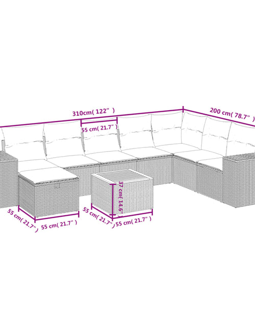 Загрузите изображение в средство просмотра галереи, Set canapele de grădină, 9 piese, cu perne, bej, poliratan

