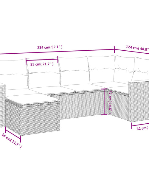 Încărcați imaginea în vizualizatorul Galerie, Set mobilier grădină cu perne, 6 piese, gri, poliratan
