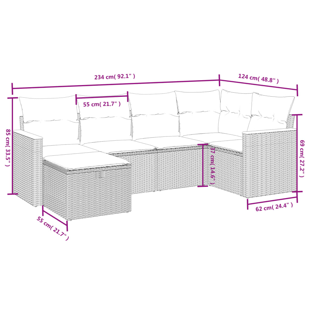 Set mobilier grădină cu perne, 6 piese, gri, poliratan