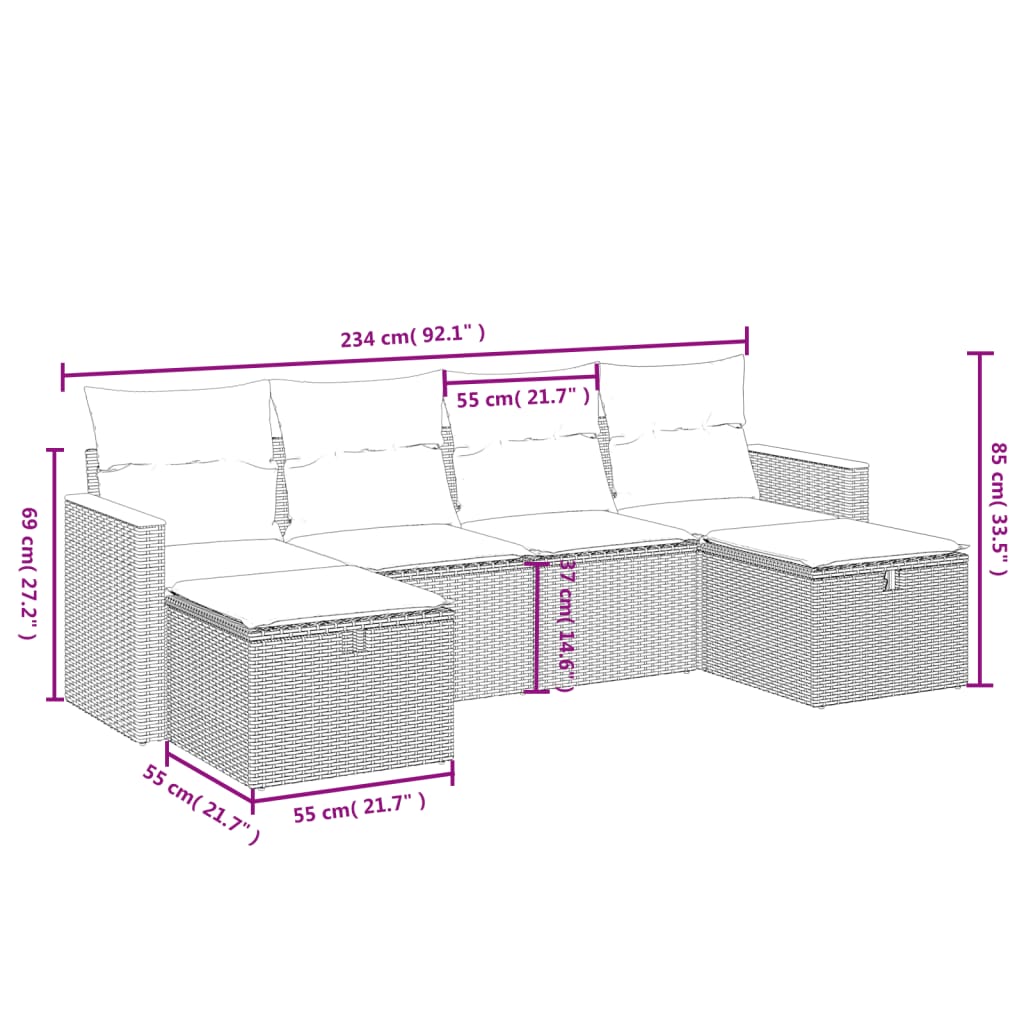 Set canapele de grădină, 6 piese, cu perne, bej, poliratan