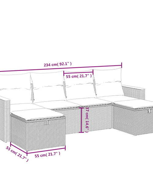 Загрузите изображение в средство просмотра галереи, Set mobilier grădină cu perne, 6 piese, gri, poliratan
