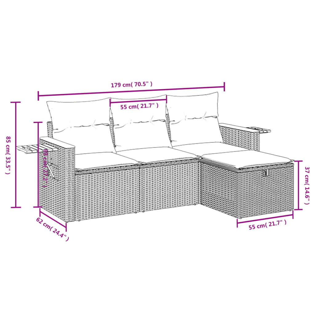 Set canapele de grădină, 4 piese, cu perne, bej, poliratan