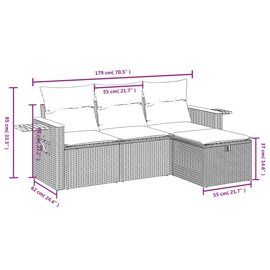 Set canapele de grădină, 4 piese, cu perne, mix bej, poliratan