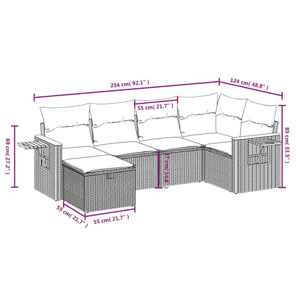 Set mobilier grădină cu perne, 6 piese, gri, poliratan