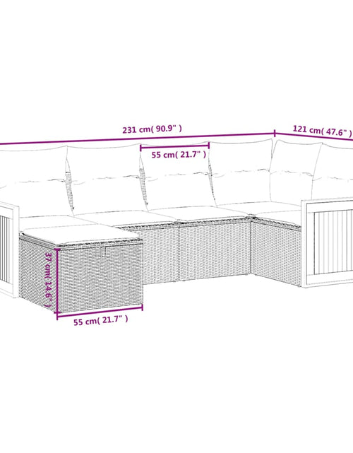 Загрузите изображение в средство просмотра галереи, Set mobilier grădină cu perne, 6 piese, gri, poliratan
