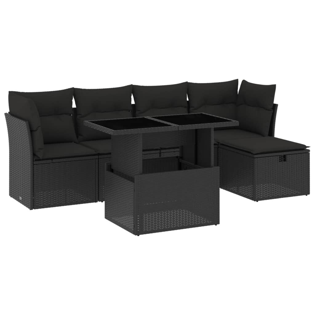 Set mobilier de grădină cu perne, 6 piese, negru, poliratan