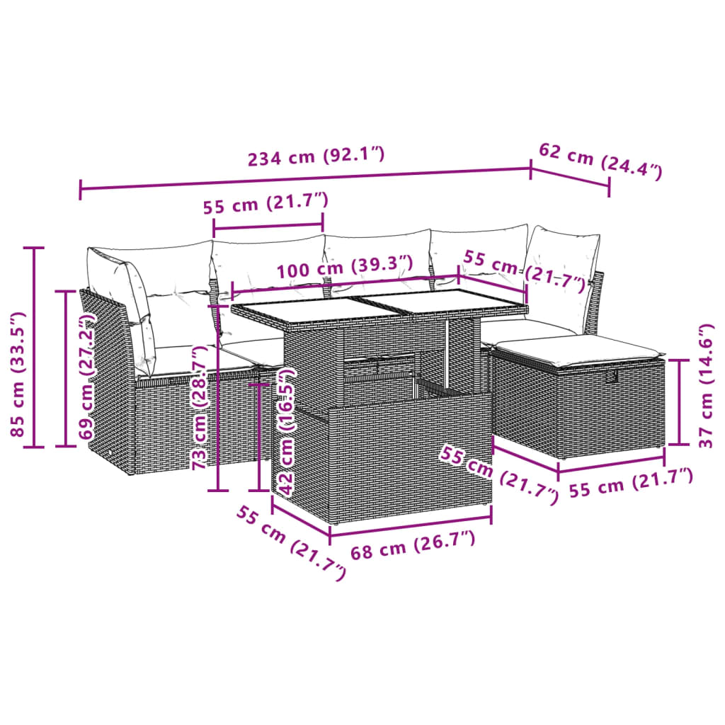 Set mobilier de grădină cu perne, 6 piese, negru, poliratan