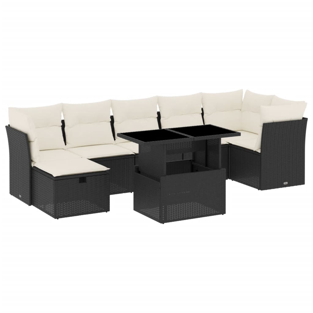 Set mobilier de grădină cu perne, 8 piese, negru, poliratan